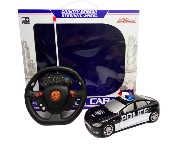 1:18特斯拉4通遥控警车带灯光声音 黑绿二色混装 - HP1087578