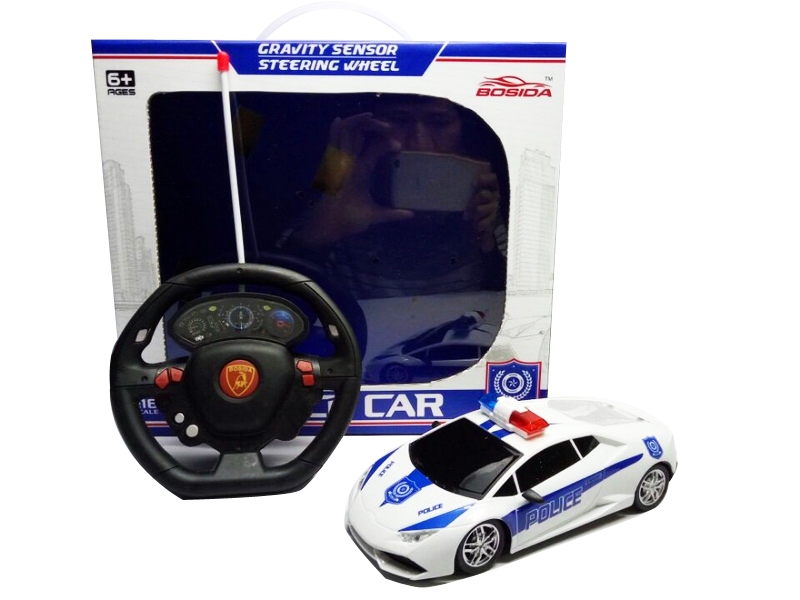 1:18兰博基尼 4通遥控警车带灯光声音 蓝绿二色混装 - HP1087580