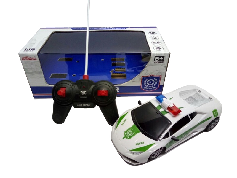 1:18兰博基尼 4通遥控警车带灯光声音 蓝绿二色混装 - HP1087584
