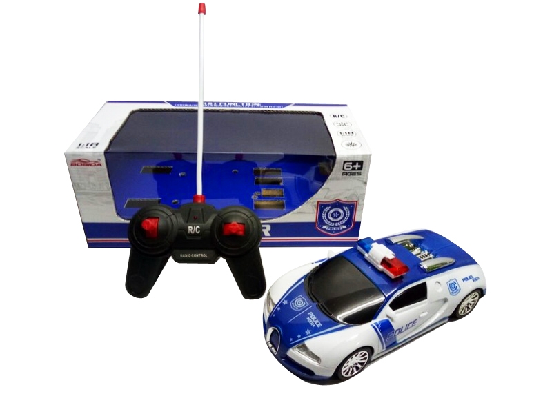 1:18布加迪 4通遥控警车带灯光 蓝绿二色混装 - HP1087585