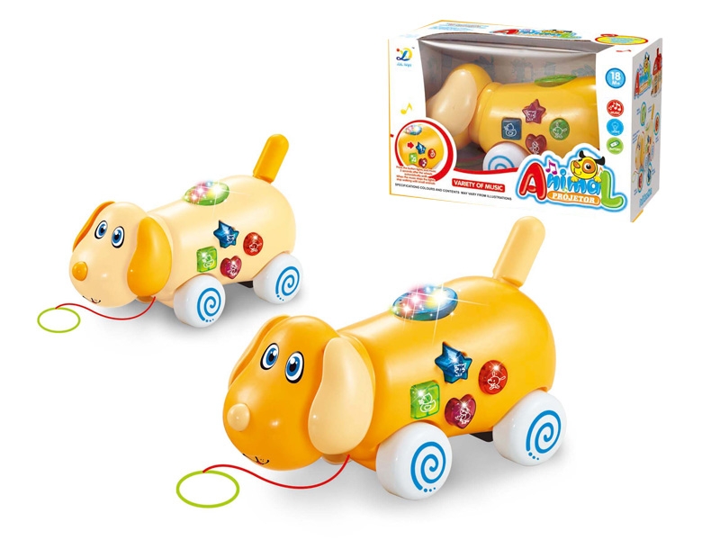 PULL LINE CARTOON DOG W/LIGHT & MUSIC & PROJECTION ORANGE/YELLOW - HP1089497