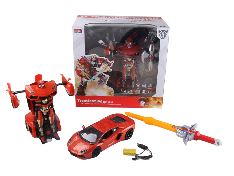 1:14 6 FUNCTION R/C TRANSFORMABLE CAR/FIGHTING ROBOT W/LIGHT&MUSIC,INCLUDED BATTERY ORANGE/YELLOW - HP1089715