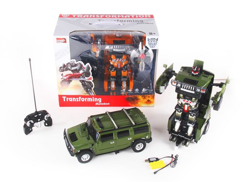 1:14 6 FUNCTION R/C TRANSFORMABLE CAR W/LIGHT,DANCING INCLUDED BATTERY GREEN/YELLOW - HP1089716