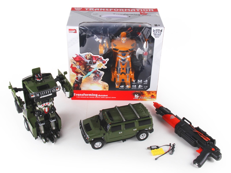 1:14 6 FUNCTION R/C TRANSFORMABLE CAR/FIGHTING ROBOT W/LIGHT&MUSIC,INCLUDED BATTERY GREEN/YELLOW - HP1089717
