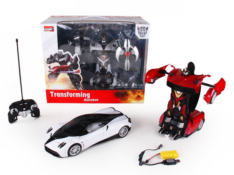 1:14 6 FUNCTION R/C TRANSFORMABLE CAR W/LIGHT,DANCING INCLUDED BATTERY RED/WHITE - HP1089723