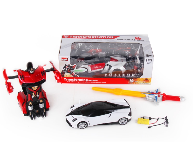 1:14 6 FUNCTION R/C TRANSFORMABLE CAR/FIGHTING ROBOT W/LIGHT,INCLUDED BATTERY RED/WHITE - HP1089750