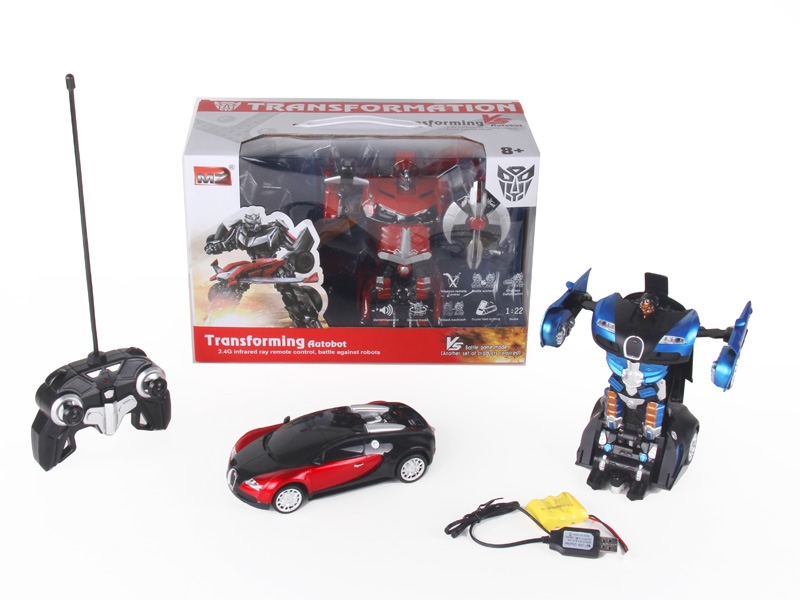 1:22 6 FUNCTION R/C TRANSFORMABLE CAR W/LIGHT,INCLUDED BATTERY RED/BLUE - HP1089751