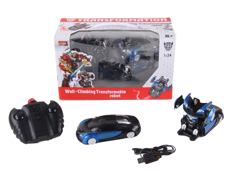 1:24 R/C TRANSFORMABLE CAR/WALL CLIMBING ROBOT W/LIGHT,INCLUDED BATTERY RED/BLUE - HP1089761