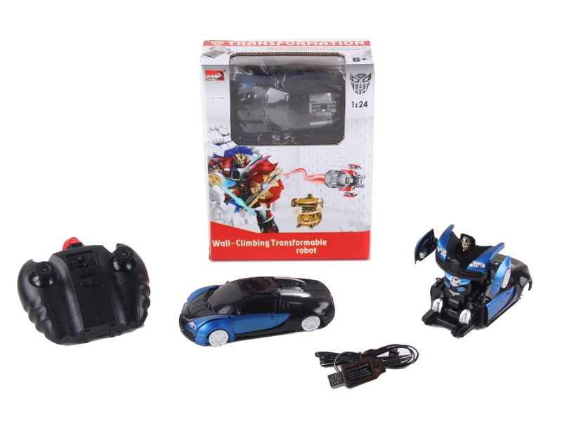 1:24 R/C TRANSFORMABLE CAR/WALL CLIMBING ROBOT W/LIGHT,INCLUDED BATTERY RED/BLUE - HP1089762