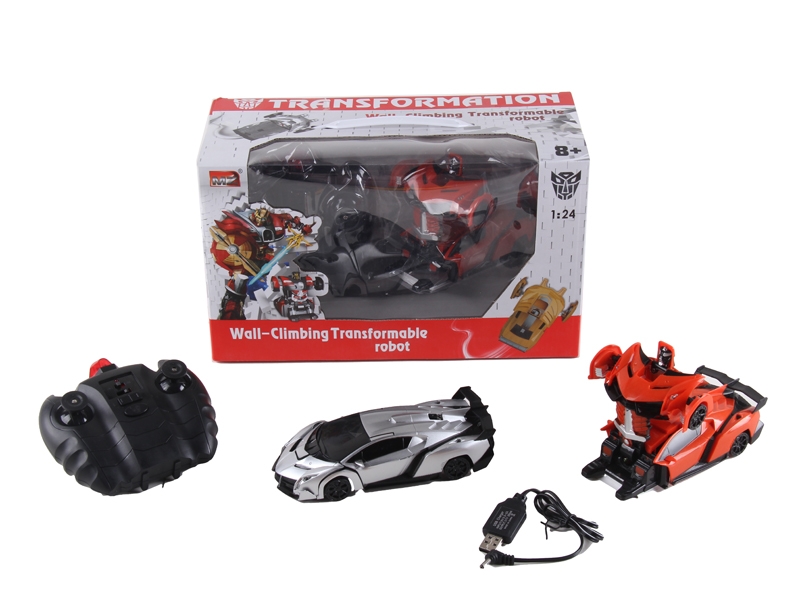 1:24 R/C TRANSFORMABLE CAR/WALL CLIMBING ROBOT W/LIGHT,INCLUDED BATTERY ORANGE/SILVER GRAY - HP1089765