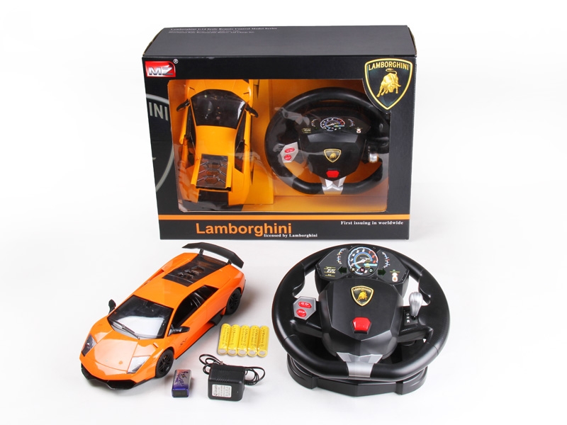 1:14 4 FUNCTION R/C CAR W/STEERING WHEEL & LIGHT,INCLUDED BATTERY  YELLOW/ORANGE - HP1089832