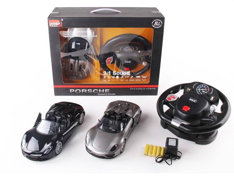 1:14 4 FUNCTION R/C CAR W/STEERING WHEEL & LIGHT,INCLUDED BATTERY  RED/SILVER GRAY/BLACK - HP1089835