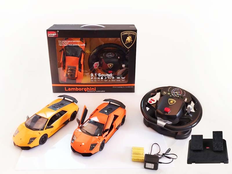 1:14 4 FUNCTION R/C CAR W/STEERING WHEEL & PEDALS & LIGHT,INCLUDED BATTERY  YELLOW/ORANGE - HP1089839