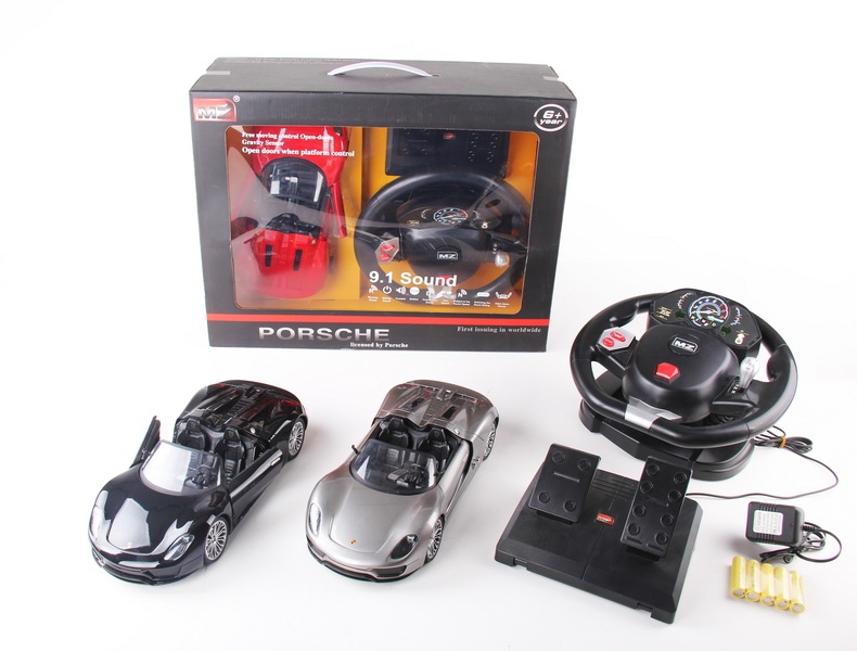 1:14 4 FUNCTION R/C CAR W/STEERING WHEEL & PEDALS & LIGHT,INCLUDED BATTERY  RED/SILVER GRAY/BLACK - HP1089842