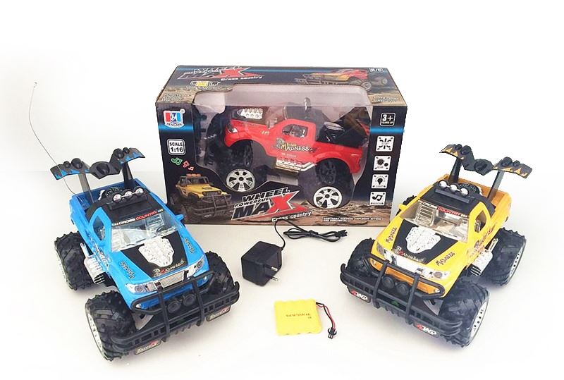 1:16 4 CHANNEL R/C CAR W/LIGHT & MUSIC INCLUDED BATTERY RED/YELLOW/BLUE - HP1089916