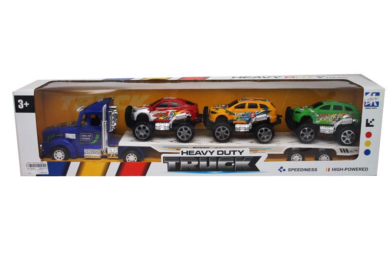 FRICTION TRUCK W/3 CARS RED/BLUE/BLACK - HP1090595