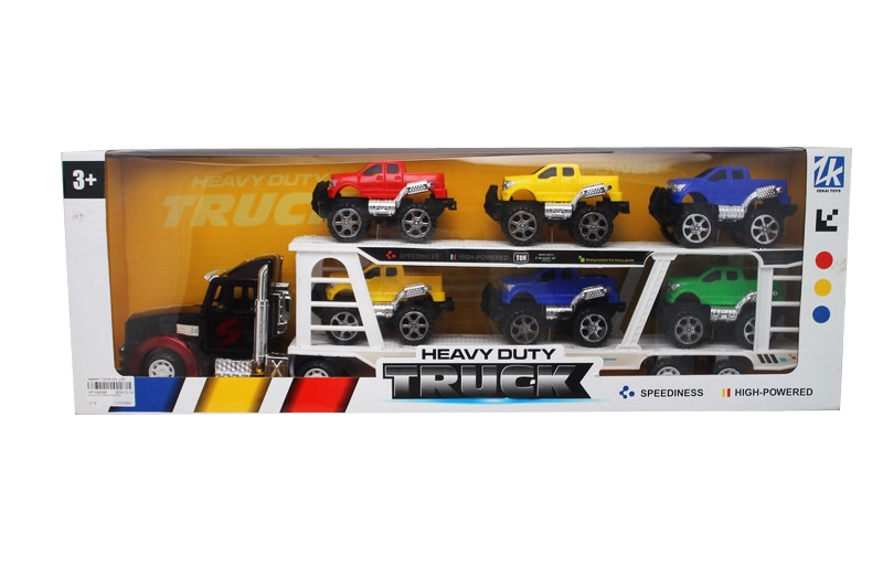 FRICTION TRUCK W/6PCS CAR BLUE/RED - HP1090598