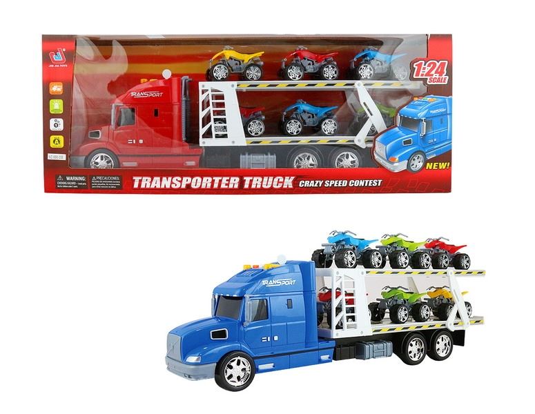 FRICTION TRUCK W/6 FREE WAY MOTO & LIGHT & MUSIC RED/BLUE/GREEN，INCLUDED BATTERY - HP1091439