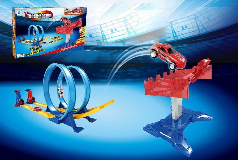 LAUNCH TRACK SET W/2PCS DIE CAST CAR,RED/WHITE - HP1092416