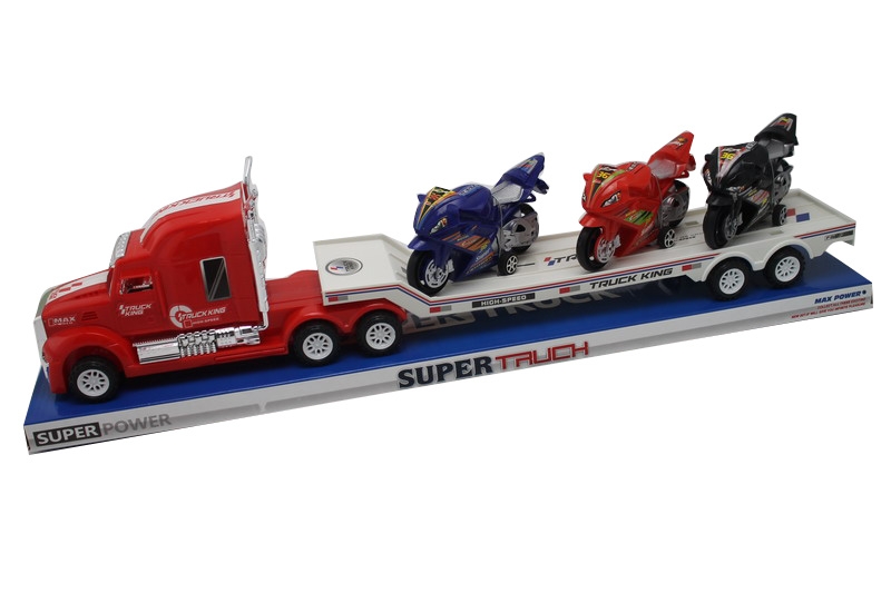 FRICTION TRUCK W/3 FREE WAY MOTORCYCLES RED/BLUE - HP1092759