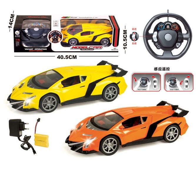 1:18 4 FUNCTION R/C CAR W/STEERING WHEEL & LIGHT,INCLUDED BATTERY  ORANGE/YELLOW - HP1093204