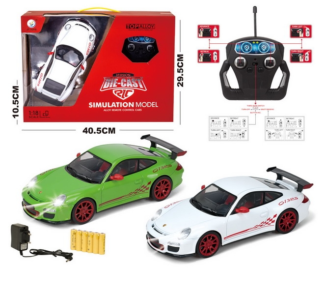 1:18 R/C DIE CAST CAR W/LIGHT,INCLUDED BATTERY WHTIE/GREEN - HP1093266