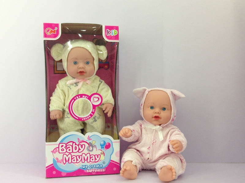 36CM PLASTIC BODY DOLL W/6 SOUNDS IC,2 COLOR, GREEN/PINK - HP1094520