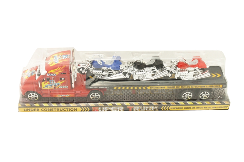FRICTION CONTAINER TRUCK W/3 FREE WAY MOTORCYCLE - HP1095783