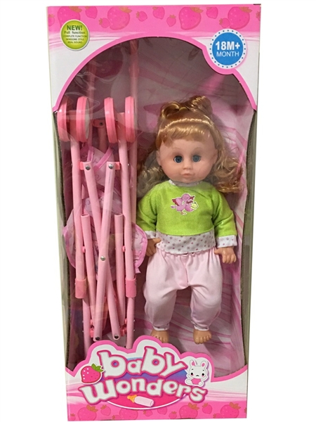 16 Inch move eyes & empty body & IC girl with metal baby stroller - HP1096676