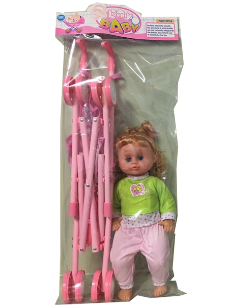 16 Inch move eyes & empty body & IC girl with metal baby stroller - HP1096681