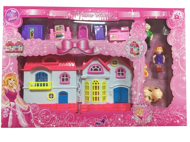 Pink mini villa furniture (a 2-color assorted) with light music (with two ag13 batteries) - HP1098554