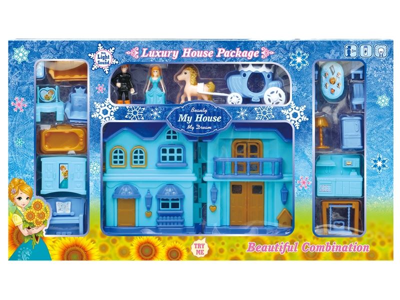 Blue, ice and snow, double sided villa with lights / music (with 3 ag13 batteries) - HP1098563