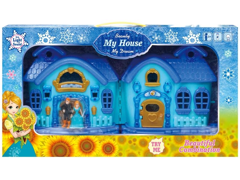 Blue ice-duplex villa lights/music people (with 2 aa batteries) - HP1098568