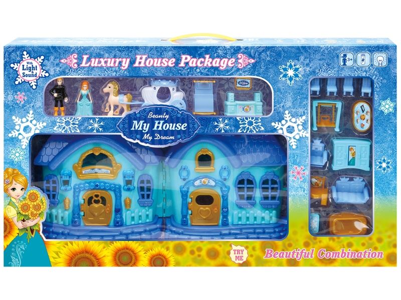 Blue ice-duplex villa lighting furniture carriage/music figures (2 aa batteries) - HP1098570