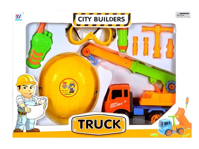 DIY CARTOON VEHICLES EQUIPPED WITH CRANE DISASSEMBLY OF INERTIA TOOL SET (4 COLOR ASSORTED) - HP1101751