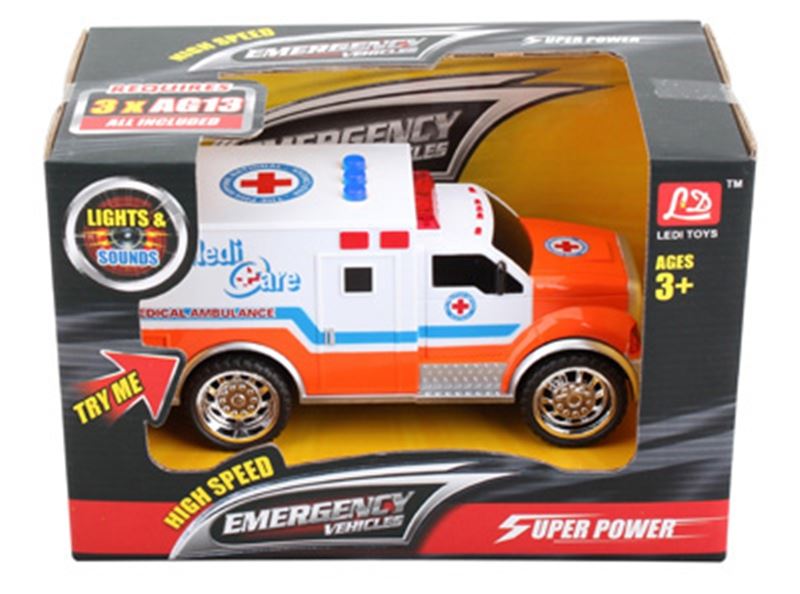 FREE WHEEL AMBULANCE CAR W/LIGHT & MUSIC (INCLUDED BATTERY) - HP1109595