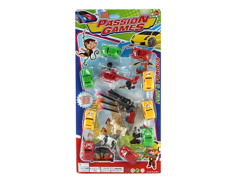 PULL BACK CAR 9PCS W/SOFT SHOOTING GUN SET - HP1115973