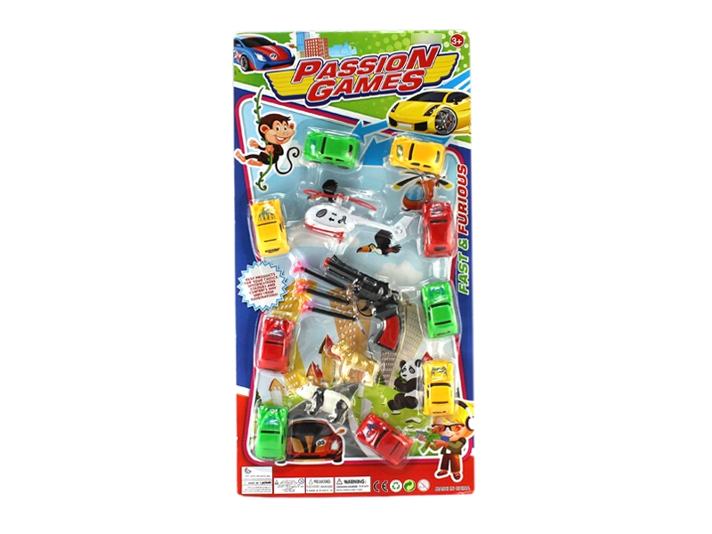 PULL BACK CAR 9PCS W/SOFT SHOOTING GUN SET - HP1115974