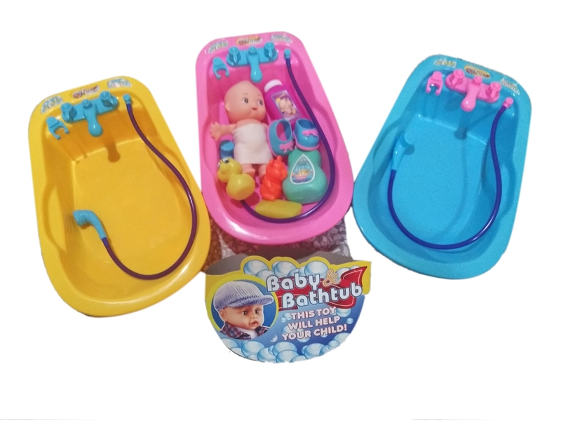 BABY BATHTUB SET W/DOLL,PINK,BLUE,YELLOW - HP1117248