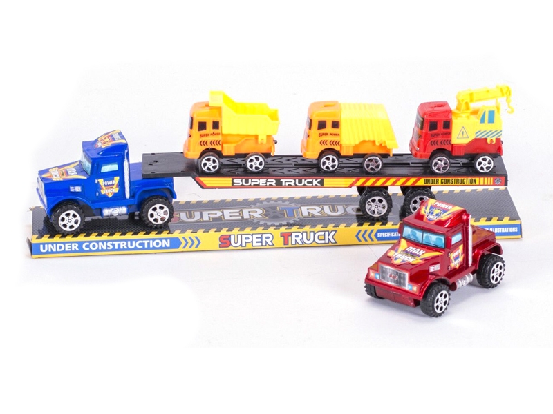 FRICTION TRUCK W/3 FREE WAY CONSTRUCTION CAR RED & BIU - HP1119283