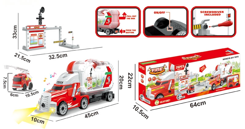 DIY CONTAINER TRUCK &  FIRE DEPARTMENT W/LIGHT, MUSIC & BATTERY - HP1119970