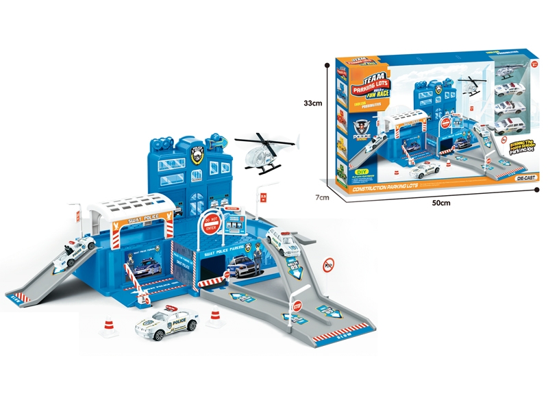 PARKING LOT W/FREE WAY DIE CAST CAR 4PCS - HP1121231