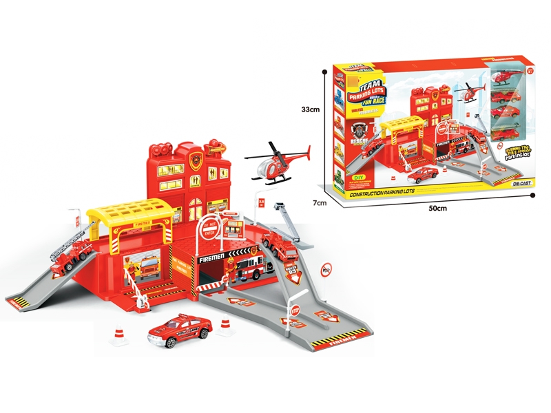 PARKING LOT W/FREE WAY DIE CAST CAR 4PCS - HP1121232