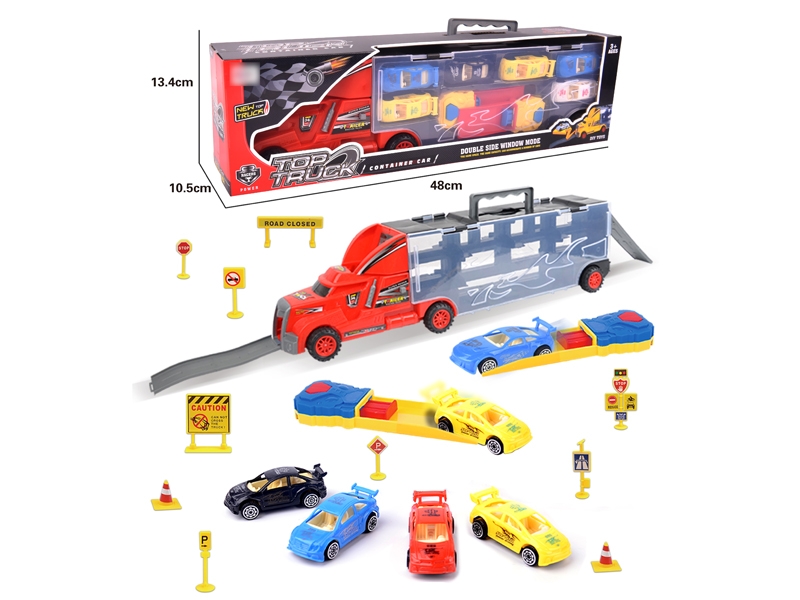 FREE WAY TRUCK W/6PCS FREE WAY CAR & ACCESSORIES,RED/YELLOW/BLUE - HP1121617