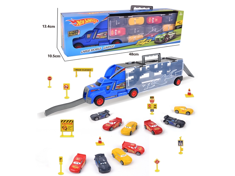 FREE WAY TRUCK W/10PCS FREE WAY CAR & ACCESSORIES,RED/YELLOW/BLUE - HP1121621