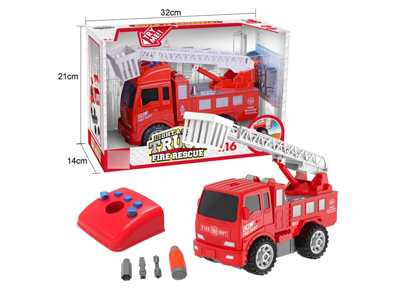 ASSEMBLE FREE WAY FIRE TRUCK W/LIGHT & MUSIC INCLUDED BATTERY - HP1122135