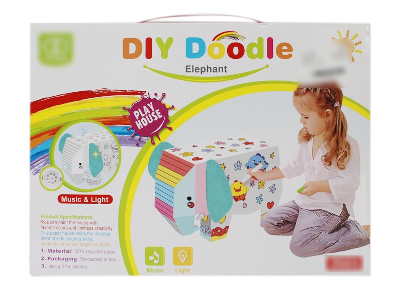 3D ELEPHANT DOODLE PUZZLE W/LIGHT & MUSIC & COLOR PEN 6PCS - HP1123832