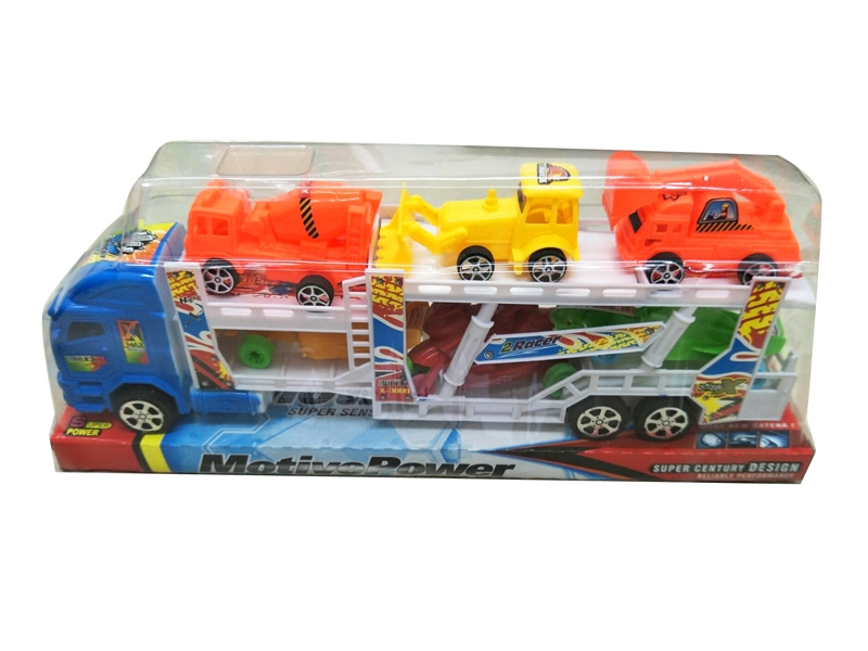 FRICTION TRAILER W/3 FREE WAY CONSTRUCTION CAR,RED/BLUE - HP1127003