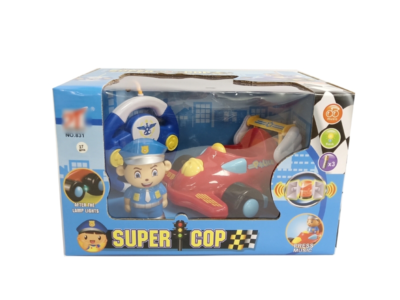 F1版 二通无线遥控小警车，蓝色、红色，PP材料、灯光、音乐、公仔可分离 - HP1127037