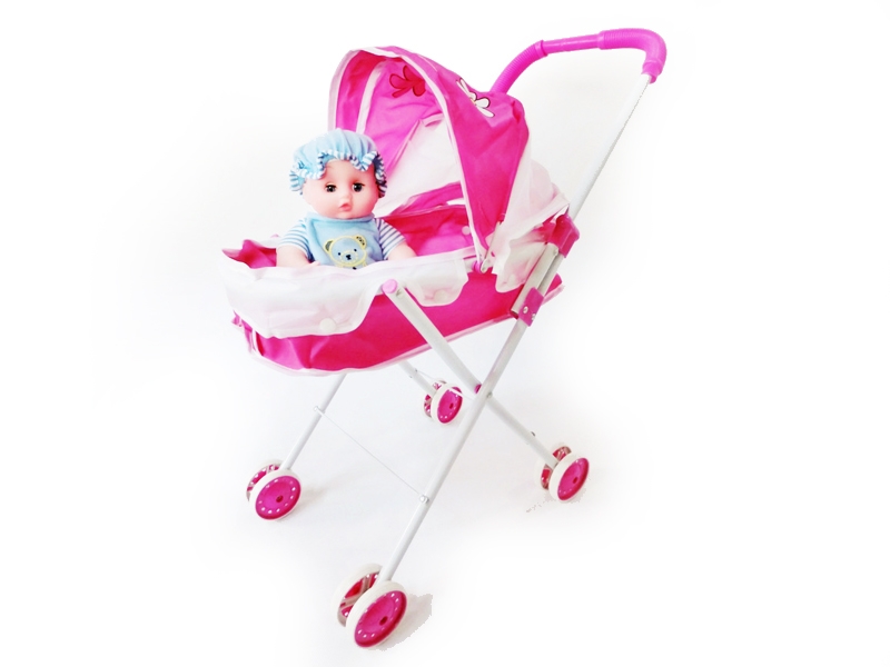 BABY STROLLER W/DOLL RED & BLUE - HP1129033